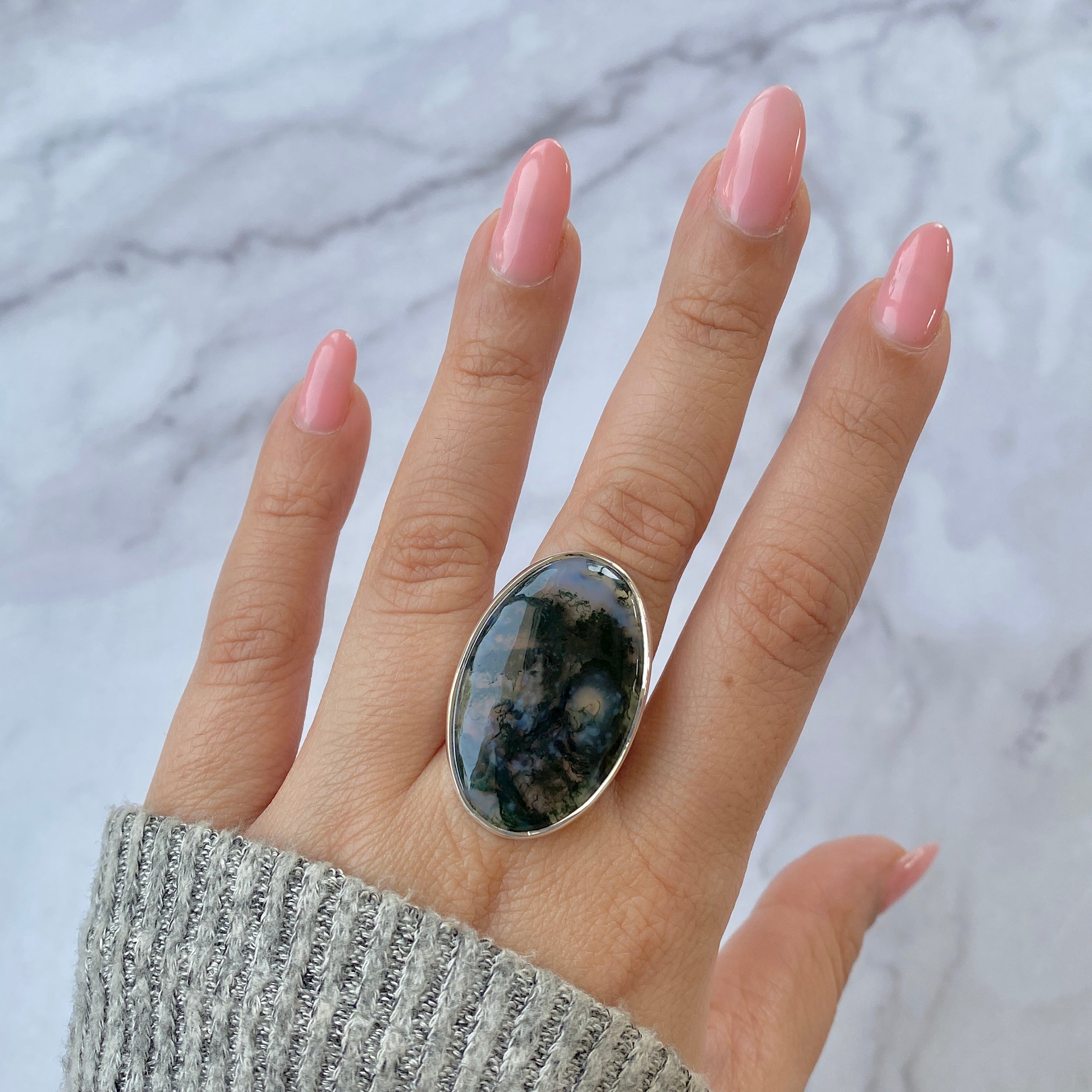 Moss Agate Adjustable Ring-(MOA-R-26.)